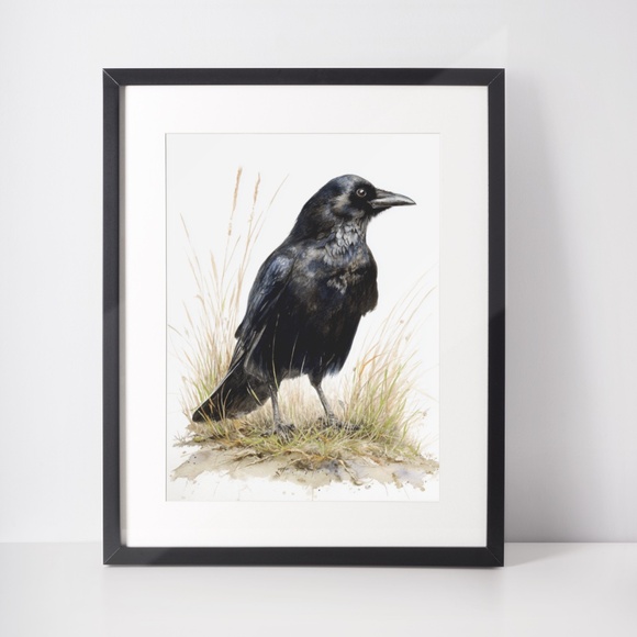 Watercolor Black Crow Wall Art Print Unframed - Black Bird Raven Illustration - Picture 3 of 6